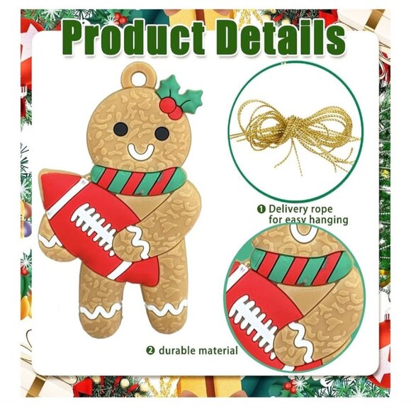 Set Of 12 Gingerbread Man Mini Ornaments Sports Theme Plastic Mini Tree Holiday - Picture 4 of 5